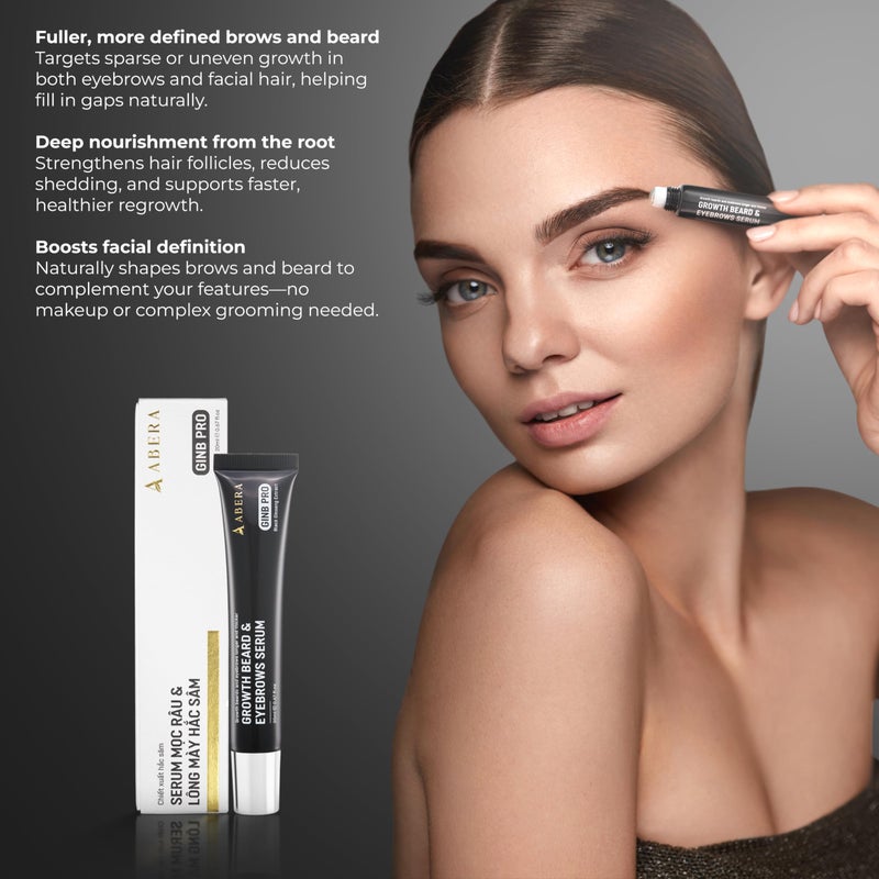 ABERA Ginb Advanced Growth Beard & Eyebrows Serum for Men & Women - Acetyl Tetrapeptide-3 Biotin & Castor Oil for Stronger, Thicker,Fuller Eyebrows and Beard (1 BOX + EYEBROWS KIT) - Image 3